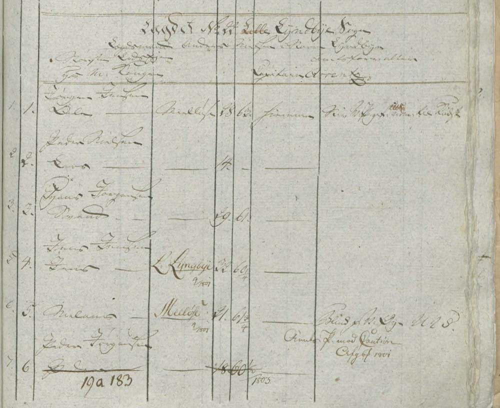 Udklip fra lægdsrullen for lægd 22 i Frederiksborg Amt i 1800 - det er en hovedrulle