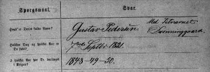 Gustav Pedersen (f. 1821), ansøgning om erindringsmedalje for krigen 1848-1850