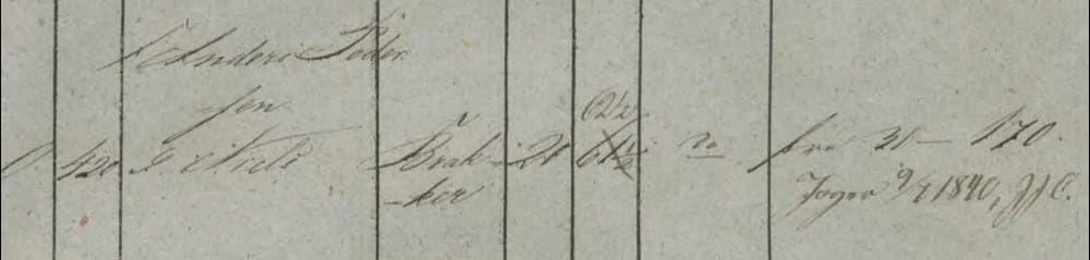 Udklip fra lægdsrulle i 1839 med vedtegninger om militærtjeneste