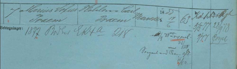 Udklip fra lægdsrulle med Marius Sofus Praem i 1873