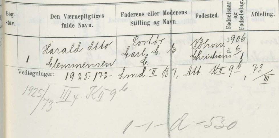 Harald Otto Clemmensen i lægdsrullen for 1924