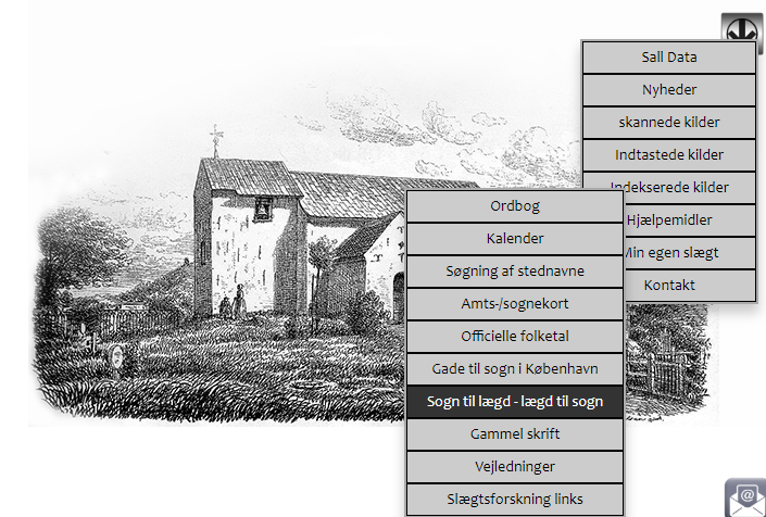 Skærmbillede fra AO genvej der viser hvor i menuen man finder hjælpemidlet Sogn til lægd og lægd til sogn