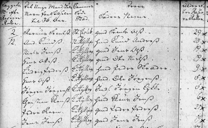 Udklip fra Egholm Gods' lægdsrulle i 1788