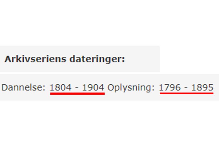 Rigsarkivets arkivdatabase Daisy: Arkivseriers datering