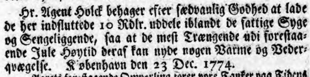 Udklip fra en avis fra den 23. december 1774