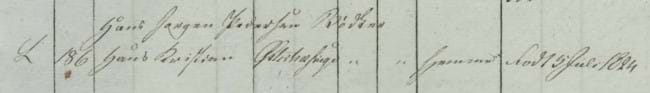 Udklip af lægdsrullen på Arkivalieronline: Tilgangsrulle 1825 med Hans Kristian Hansen fra Øster Hæsinge