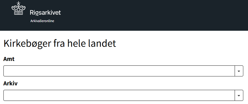 Skærmbillede fra Arkivalieronline - Kirkebøger fra hele landet